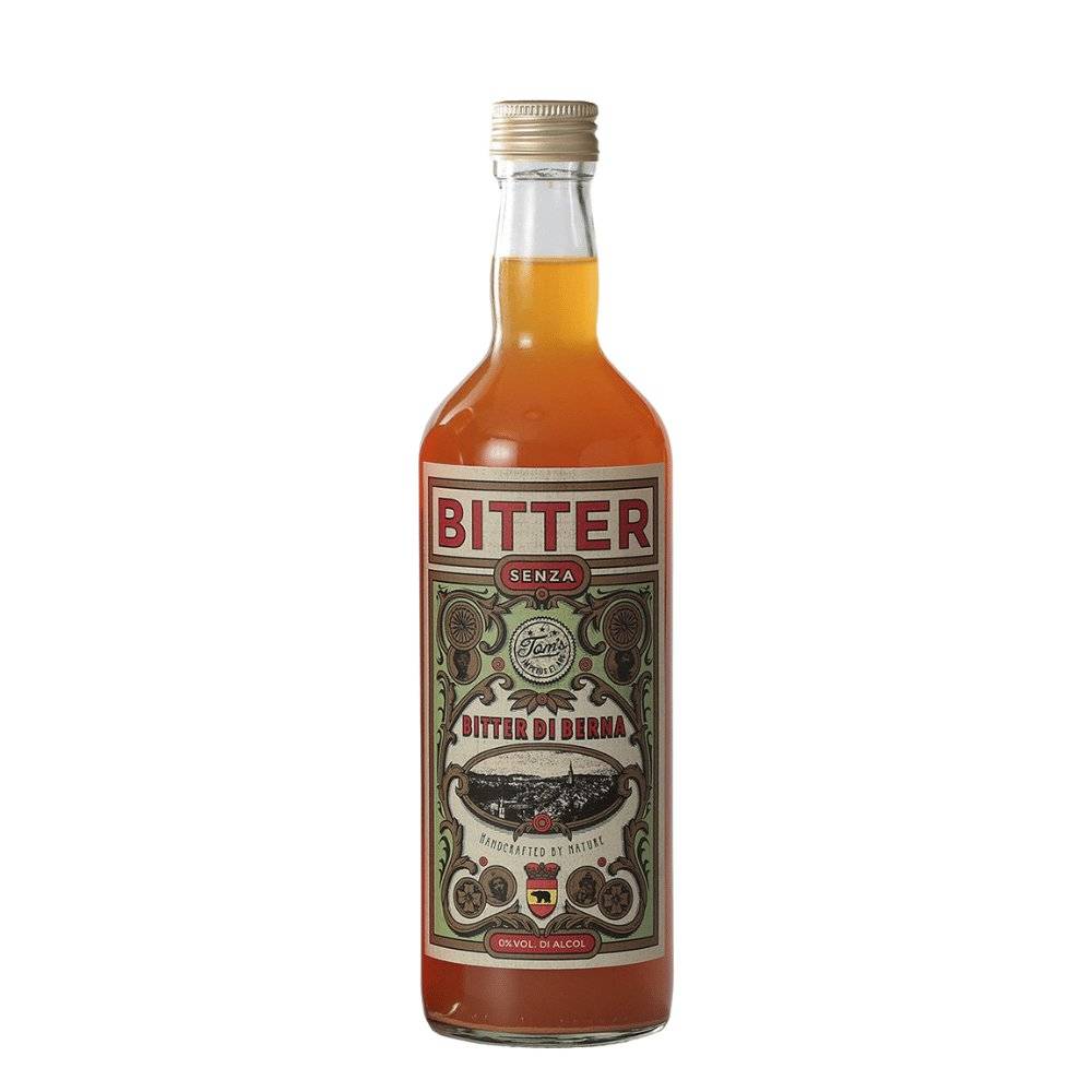 Eine Flasche Bitter die Berna senza. Eine alkoholfreie Alternative zu Bitter.