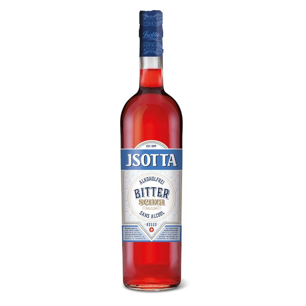 Eine Flasche Jsotta Bitter Senza. Eine alkoholfreie Alternative zu Bitter
