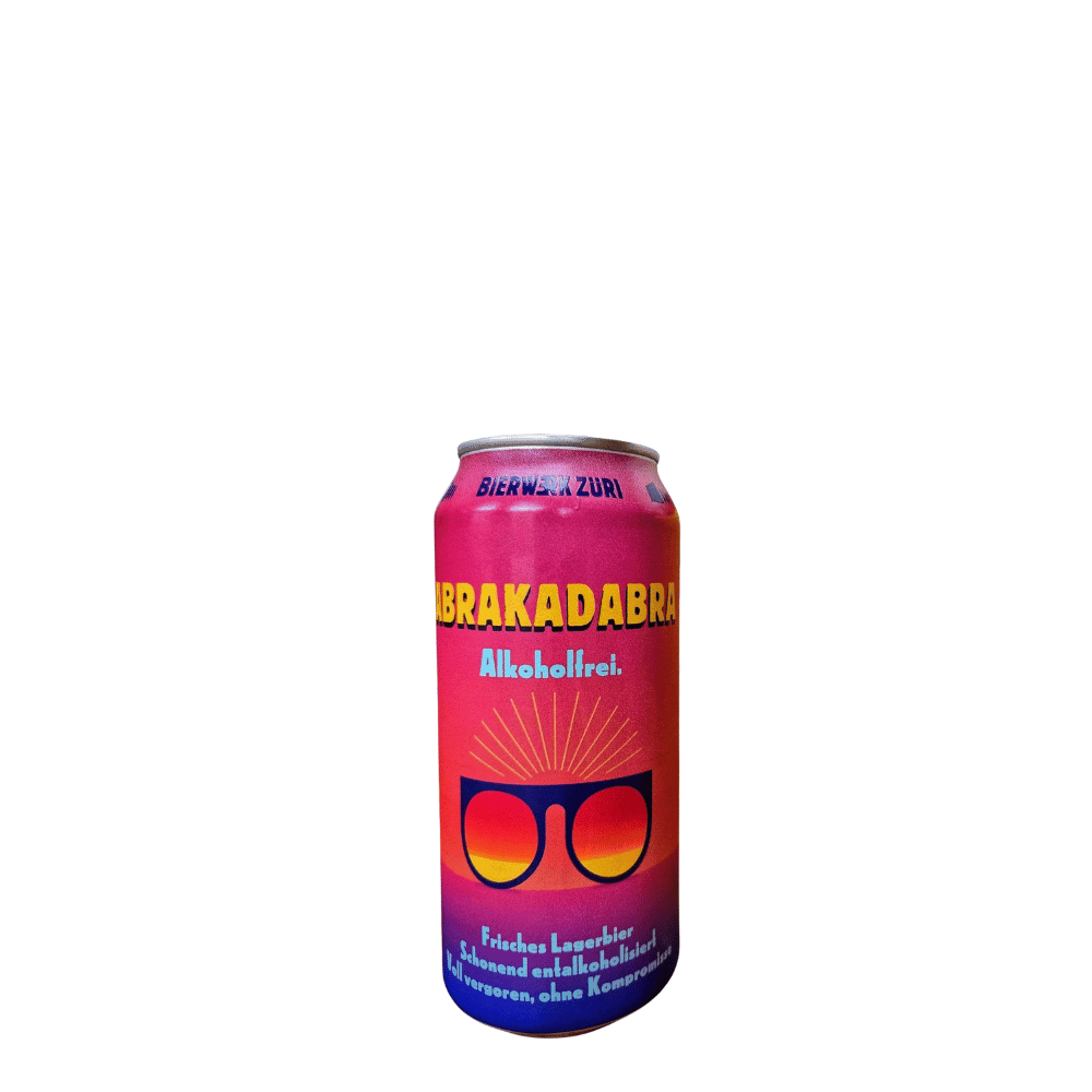 ABRAKADABRA Bier - Alkoholfreies Helles in bunter Dose mit Sonnenbrillen-Design, frisches Lagerbier mit Aromahopfen und Zitrusnoten.
