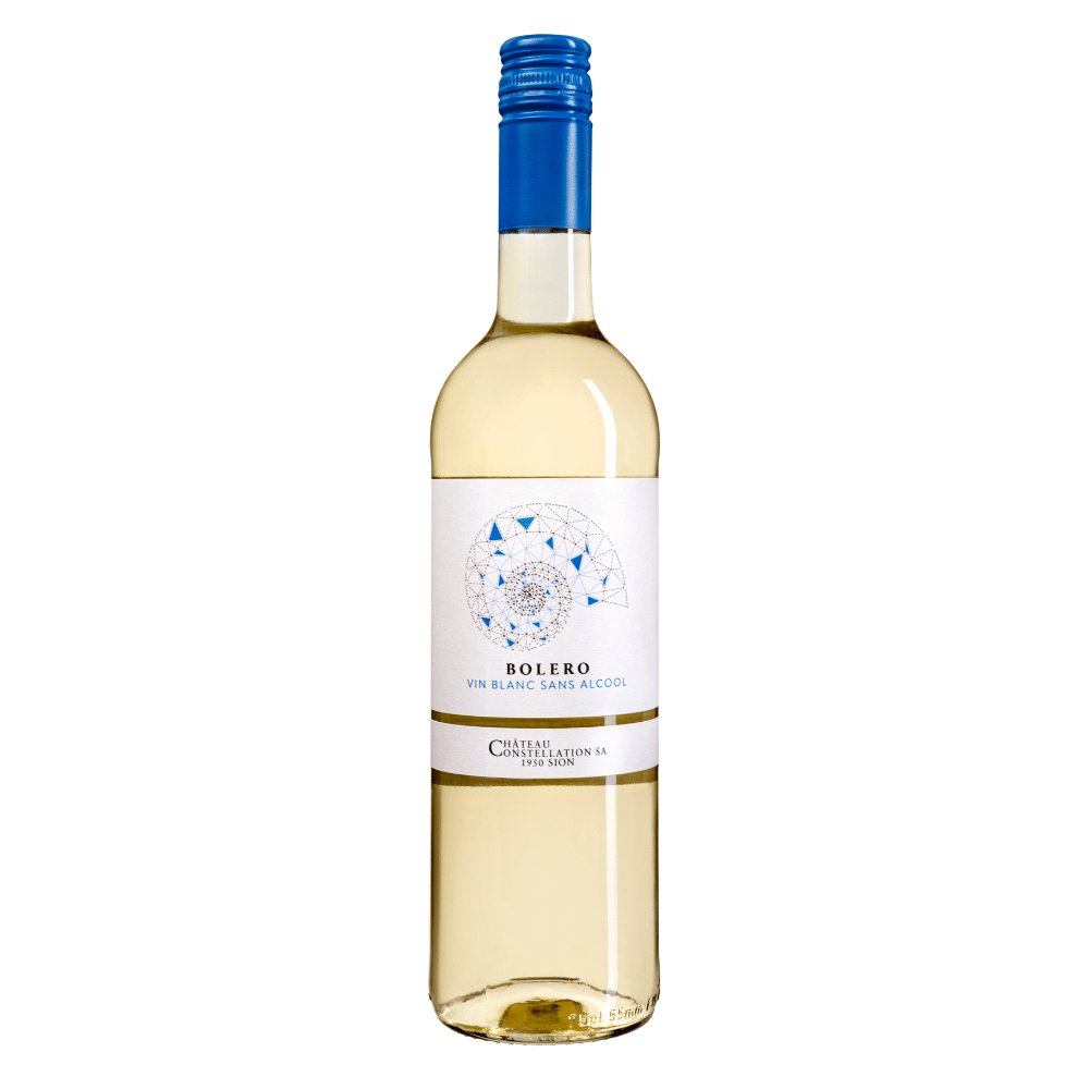 Bolero Vin Blanc alkoholfrei, ein fruchtiger alkoholfreier Weisswein aus dem Wallis, ideal für Genuss ohne Alkohol.