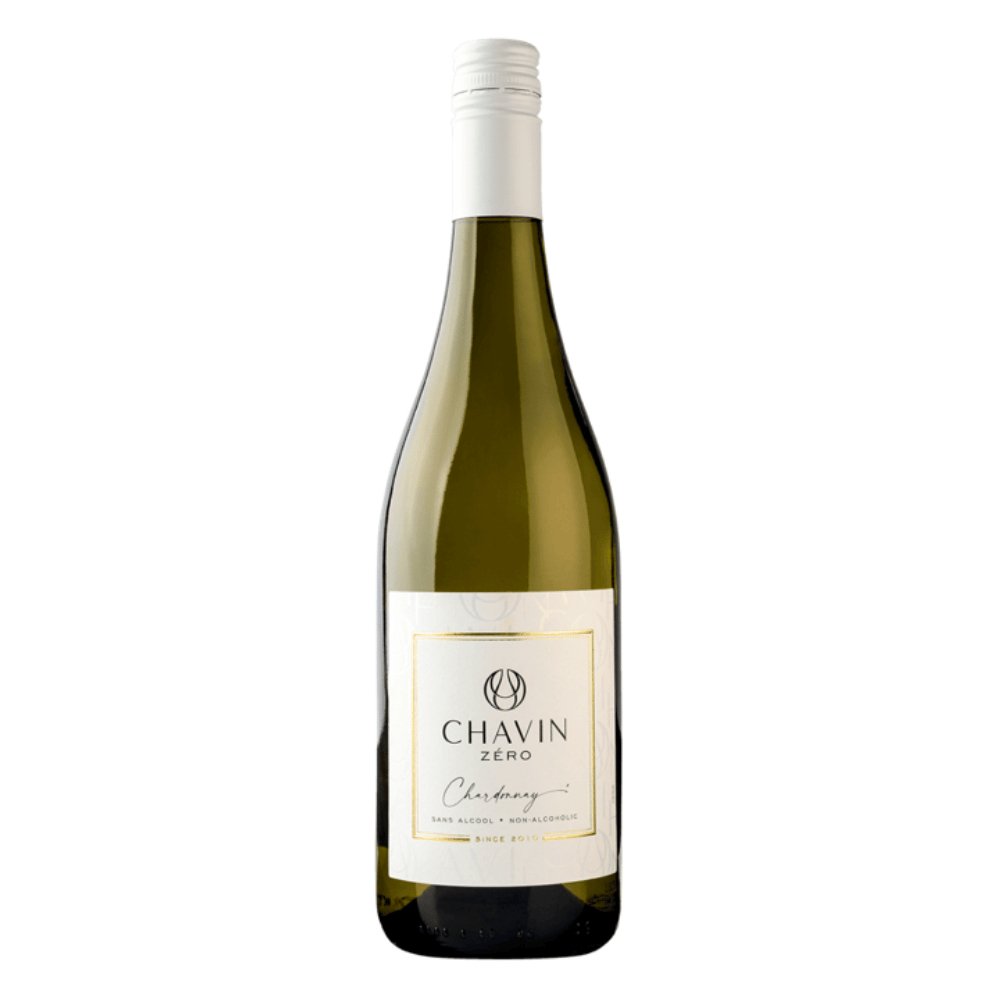 Eine Weinflasche CHAVIN ZERO Chardonnay sans alcool.