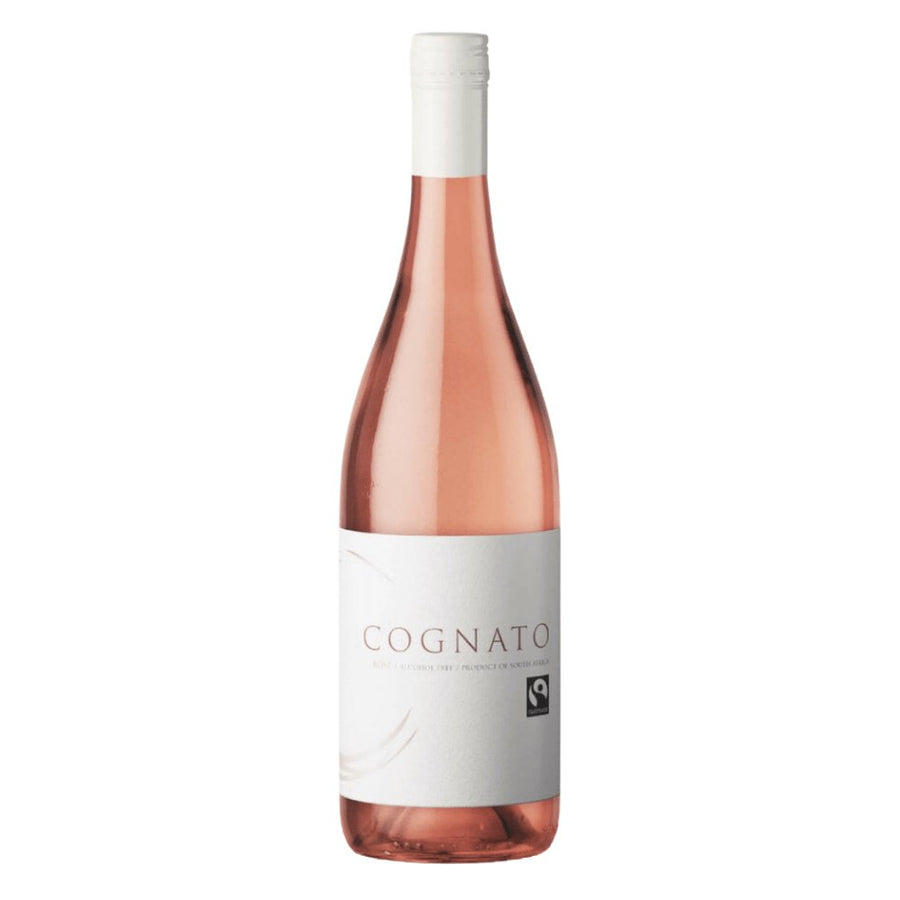 Cognato Rosé alkoholfreier Wein in einer eleganten Flasche mit weißem Etikett. Fairtrade Roséwein aus Südafrika, erhältlich bei undrunk.ch.