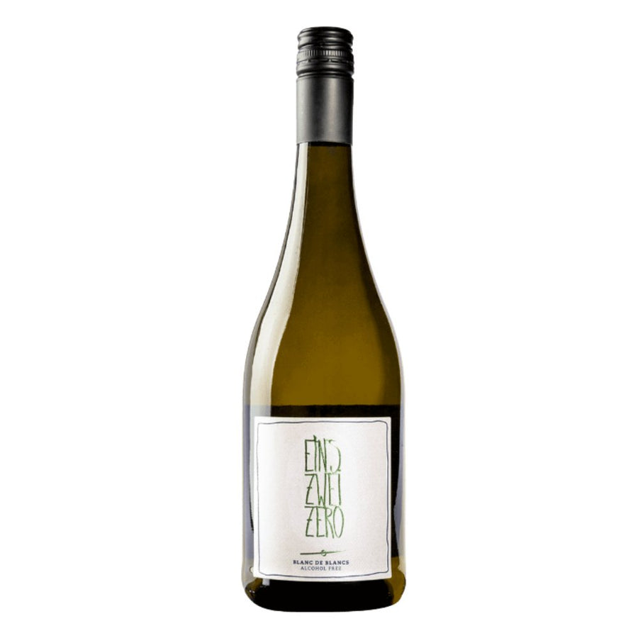 Eine Weinflasche EINS - ZWEI - ZERO Blanc de Blancs vom Weingut Leitz.