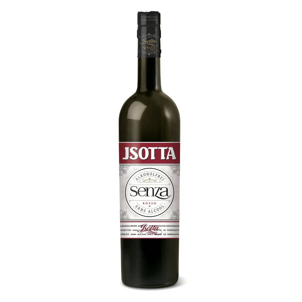 Eine Flasche Jsotta Rosso Senza. Eine alkoholfreie Alternative zu Vermouth