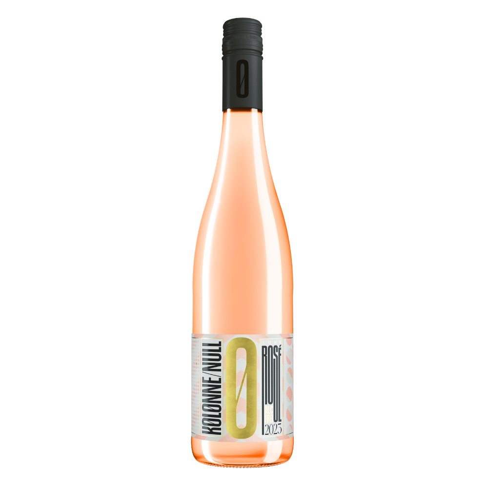 Kolonne Null Rosé (2022) alkoholfreier Roséwein in eleganter Flasche mit modernem Etikett. Perfekt für alkoholfreien Genuss auf undrunk.ch.