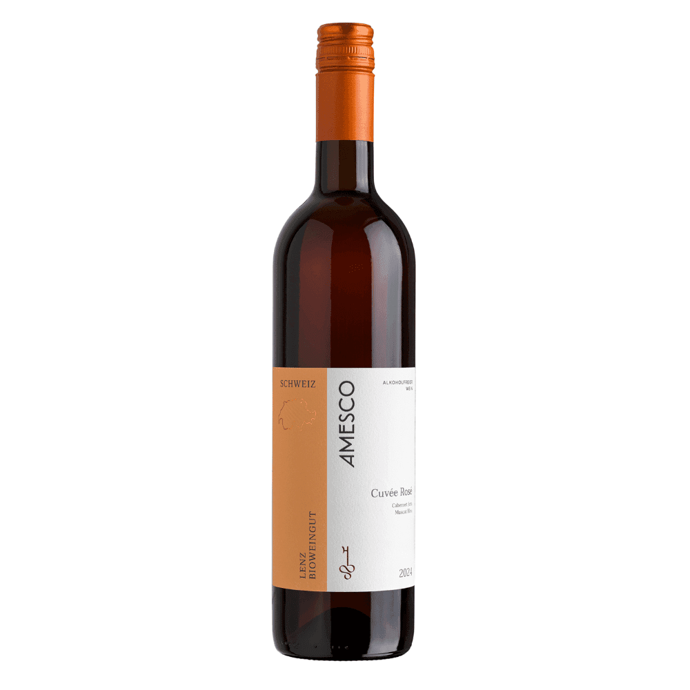Bordeaux-ähnliche Weinflasche mit weißem und orangefarbenem Etikett, aus dunklem Glas, ideal für Weinliebhaber, SKU: Wein100